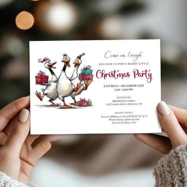 Invitation de fête humoristique de la brigade des  (Christmas Whimsical Goose Squad Humor Party Invite)