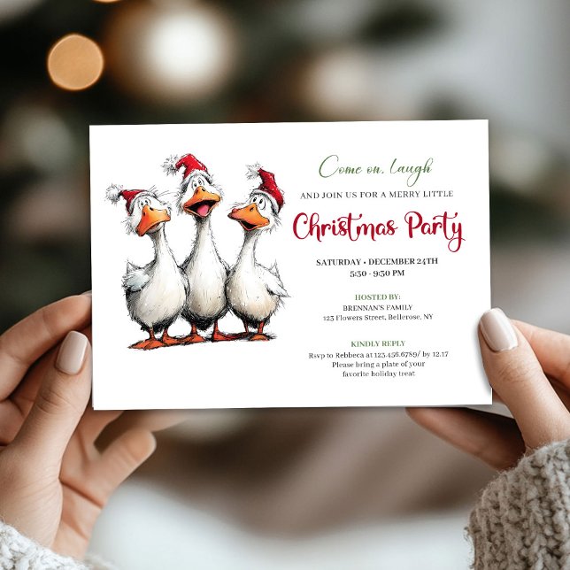 Invitation de fête humoristique et fantaisiste de  (Christmas Quirky Geese Playful Humor Party Invitation)