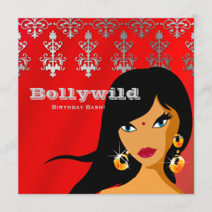Invitation de fête indienne Bindi argent rouge