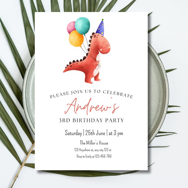 Invitation de fête jurassique dinosaure garçons tr (Créateur téléchargé)