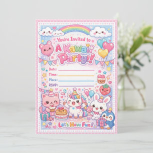 Invitation de fête Kawaii – Anniversaire pastel mi