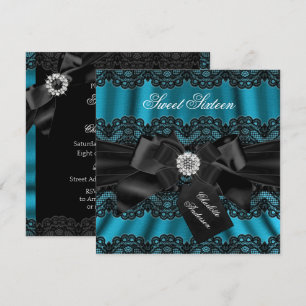 Invitation de fête Lace & Bow sarcelle noire pour 