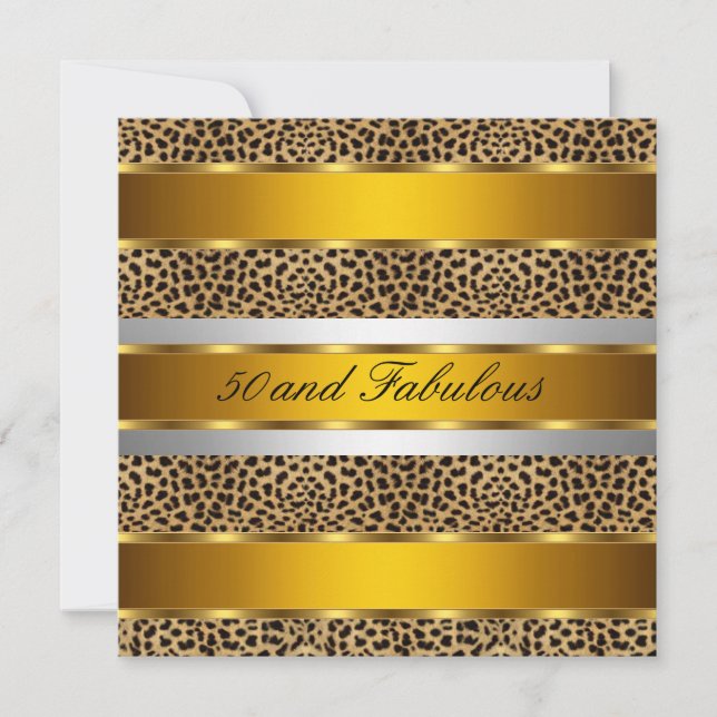 Invitation de fête Leopard Gold 50 ans et fabuleux (Devant)
