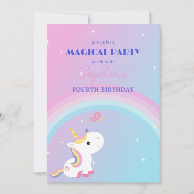 Invitation de fête licorne Étincelle & Nuages (Devant)