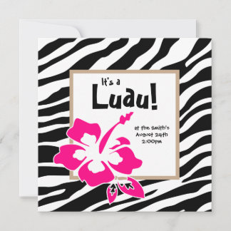 Invitation de fête Luau à motif hibiscus zèbre ros