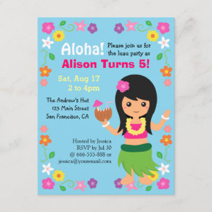 Invitation de fête luau colorée et mignonne avec f