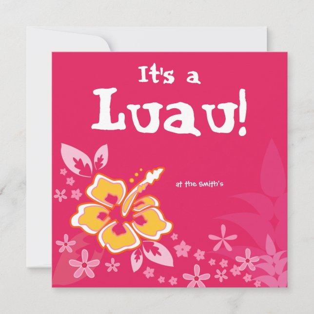 Invitation de fête Luau Fleur d'Hibiscus Rose (Devant)