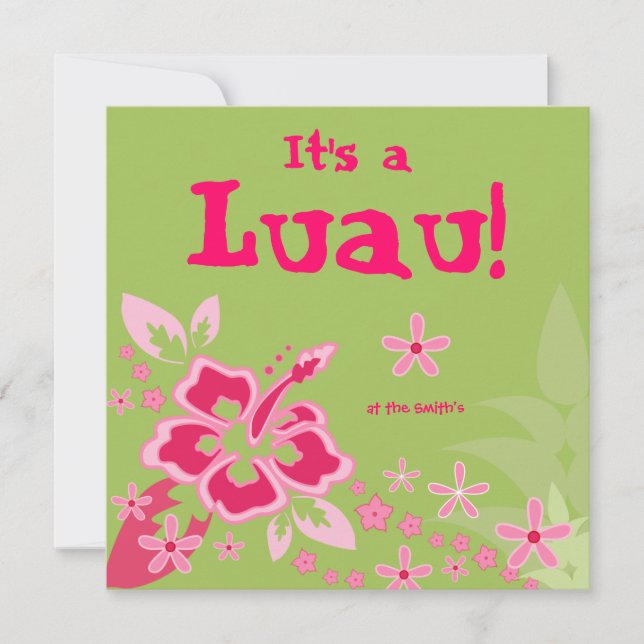Invitation de fête Luau Fleur d'Hibiscus Rose Vert (Devant)