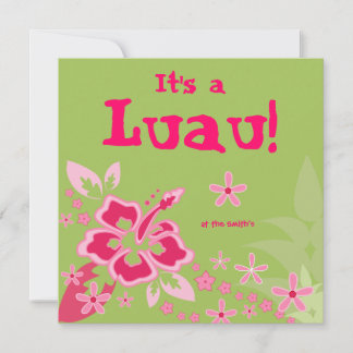 Invitation de fête Luau Fleur d'Hibiscus Rose Vert