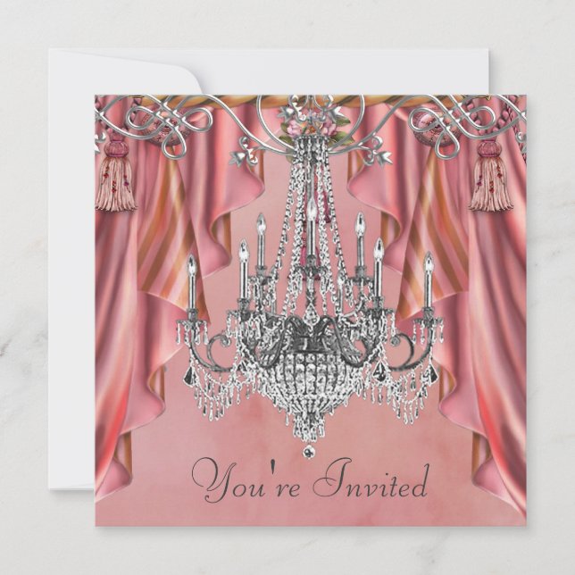 Invitation de fête lustre corail rose argenté (Devant)