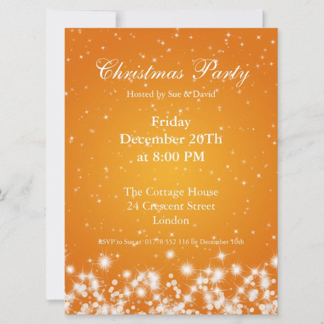 Invitation de fête Mandarine Élégant Hiver Étincel (Devant)