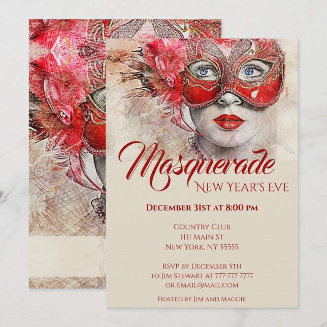 Invitation de fête masquée chic et colorée (Devant / Derrière)