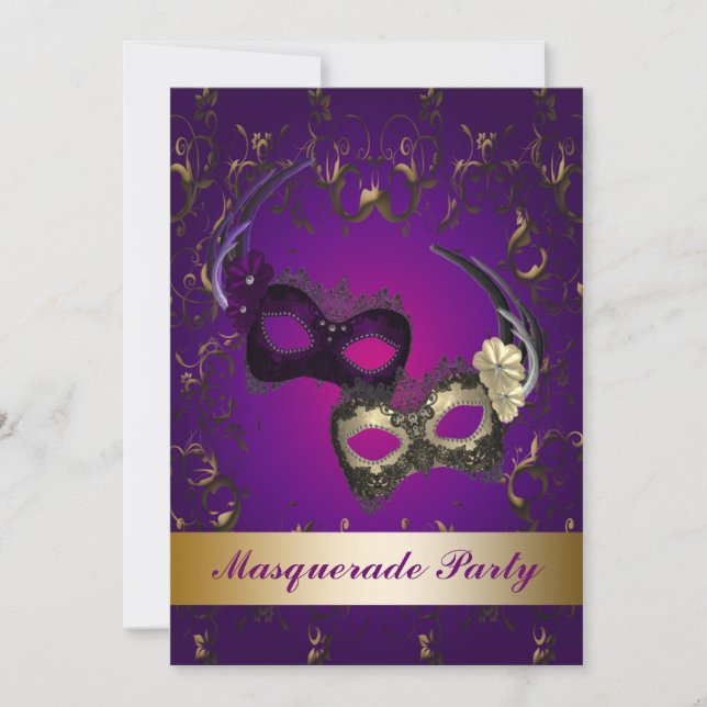 Invitation de fête masquée de Mardi Gras violet (Devant)