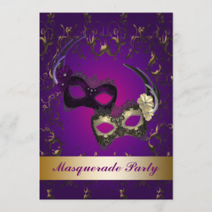 Invitation de fête masquée de Mardi Gras violet