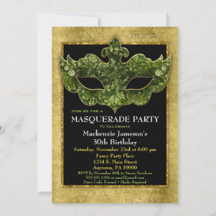 Invitation de fête Masquerade Gold Green Anniversa