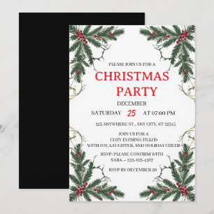 Invitation de fête minimale de verdure des Fêtes
