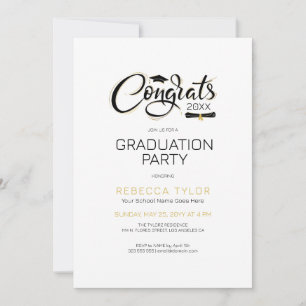 Invitation de fête Moderne Chic noir et or