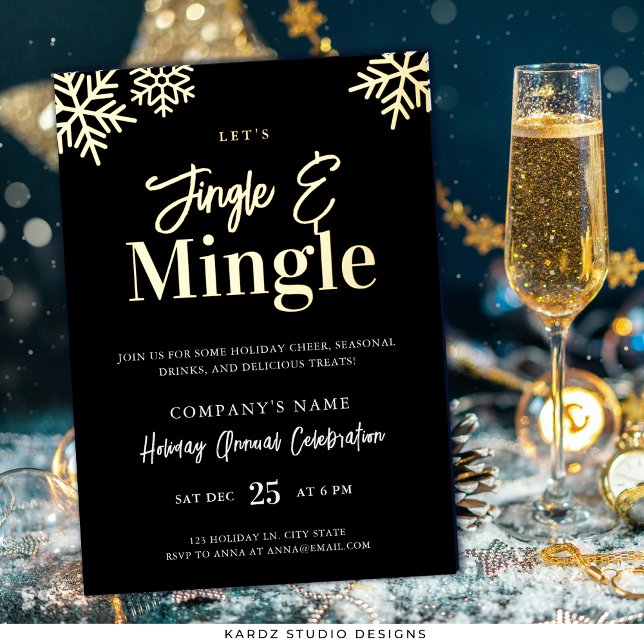 Invitation de fête moderne en or pour entreprise (Invite shown in 5 x 7 inches, in black with GOLD foil. Choose foil color before checkout.
)