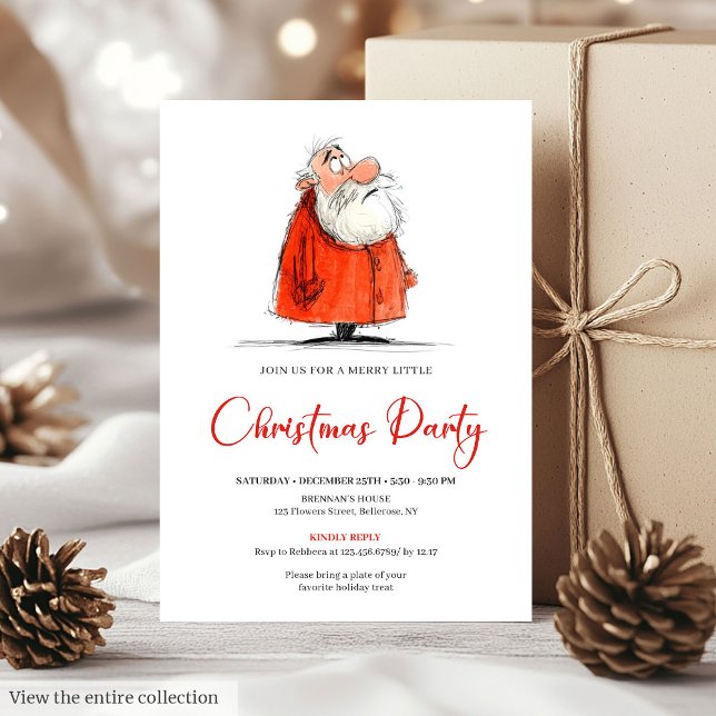 Invitation de fête moderne et amusante de Noël ave (Funny Santa Watercolor Modern Holiday Party Invite)