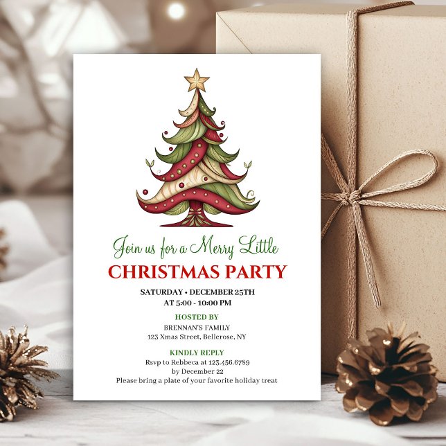 Invitation de fête moderne et fantaisiste pour un  (Modern whimsical Christmas tree party invitation)