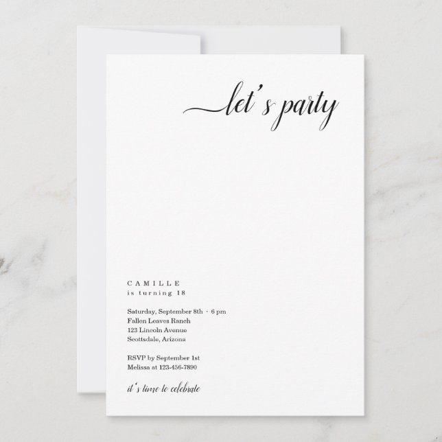Invitation de fête moderne et minimaliste (Devant)