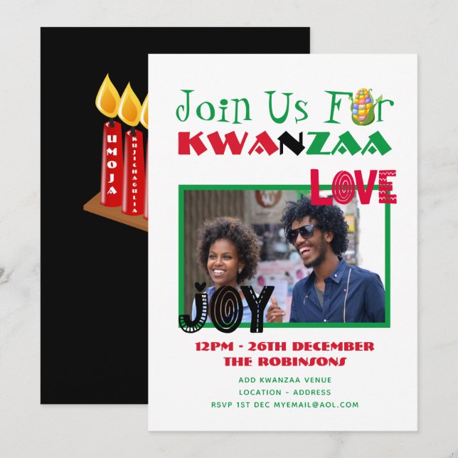 Invitation de fête moderne KWANZAA avec 7 bougies (Devant / Derrière)