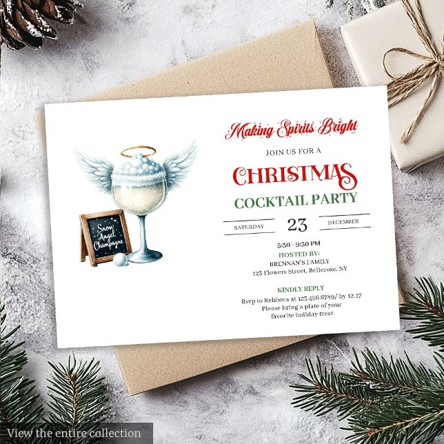 Invitation de fête moderne pour cocktails de Noël  (Modern Festive Christmas Cocktails Party Invite)