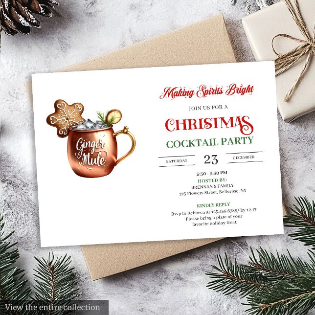 Invitation de fête moderne pour cocktails de Noël  (Modern Festive Christmas Cocktails Party Invitation)