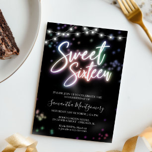 Invitation de fête moderne Sweet 16 néon coloré
