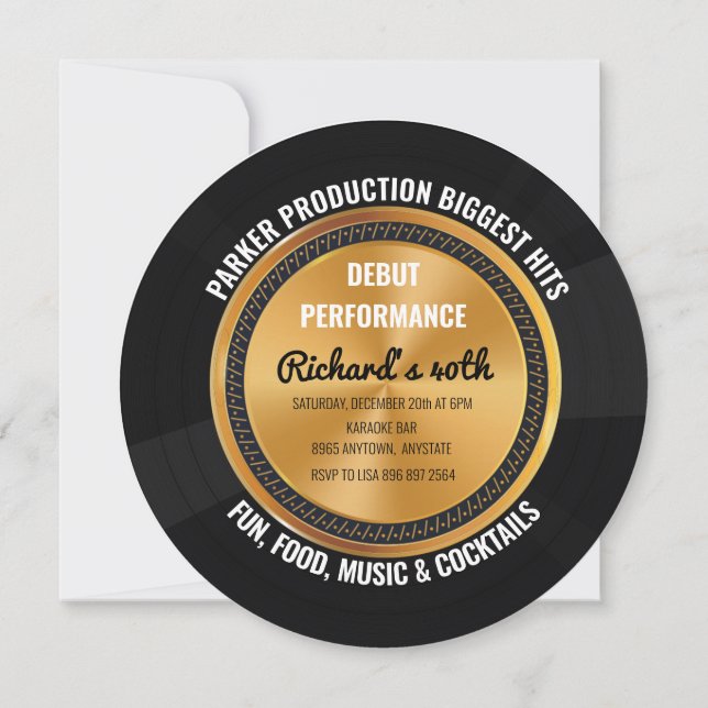 Invitation de fête musicale amusante | Disque de m (Devant)