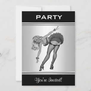 Invitation de fête Noir & Blanc Style Pin-Up Girl