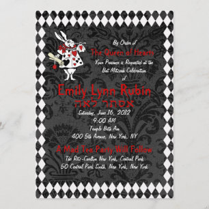 Invitation de fête noire Alice au pays des merveil