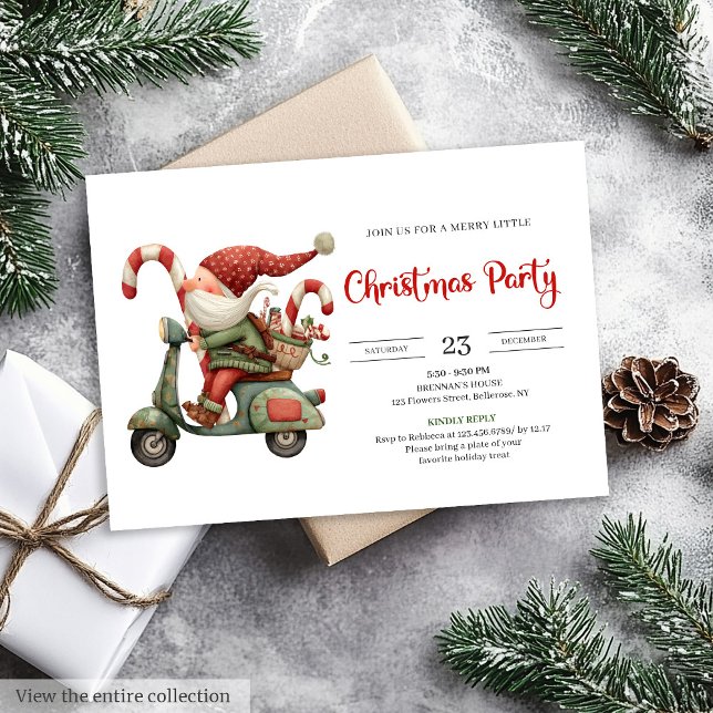 Invitation de fête numérique classique rouge et ve (Funny Santa Classic Red Green Digital Party Invitation

)