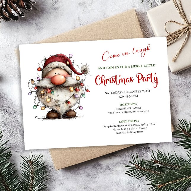 Invitation de fête numérique joyeuse et fantaisist (Joyful Quirky Santa Red Green Digital Party Invite)