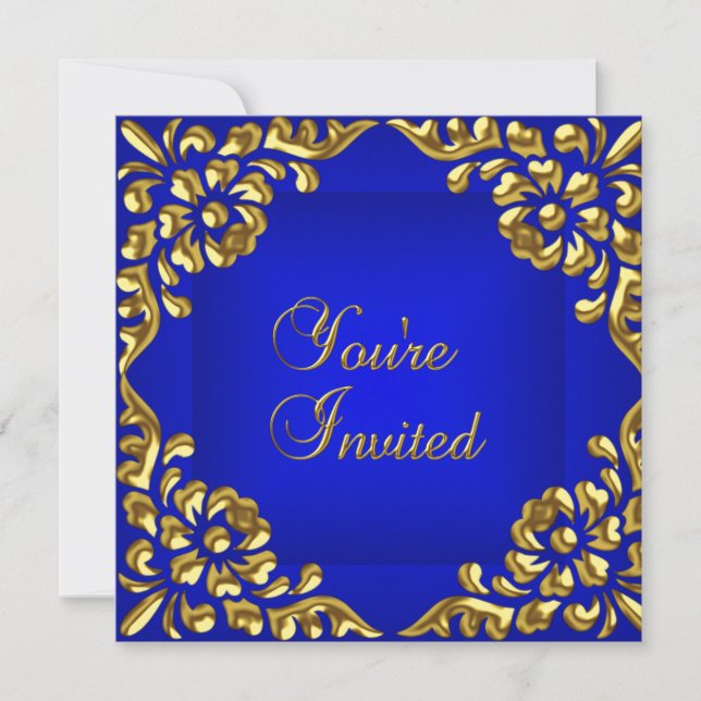 Invitation de fête Or Bleu Royal Toutes occasions (Devant)