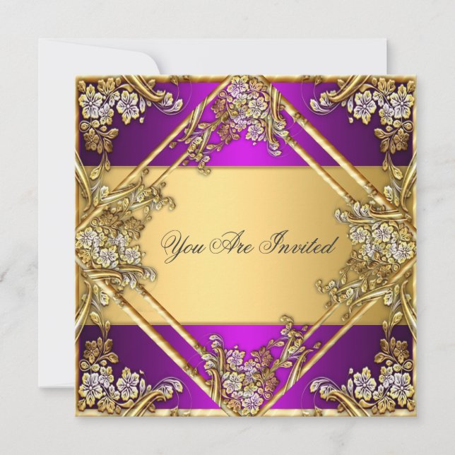 Invitation de fête or et violet pour toute occasio (Devant)