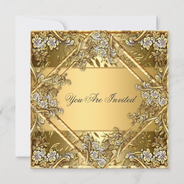 Invitation de fête or sur or (Devant)