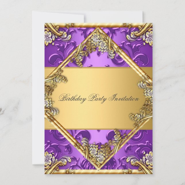 Invitation de fête or violet pour toute occasion o (Devant)