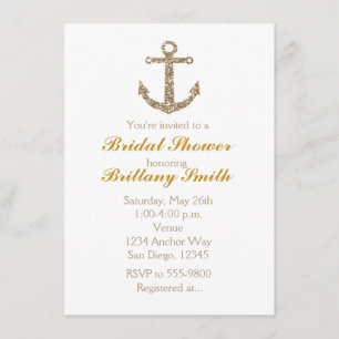 Invitation de fête paillettes dorées Ancre nautiqu