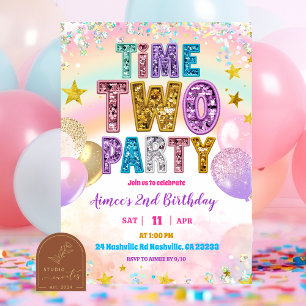 Invitation de fête Pastel Sequin Glitter Time TWO