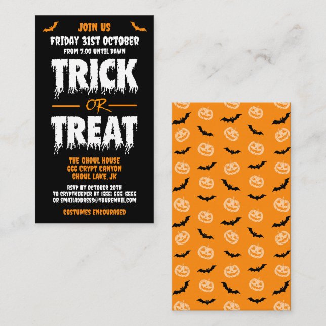 Invitation de fête personnalisable 'Trick or Treat (Devant / Derrière)
