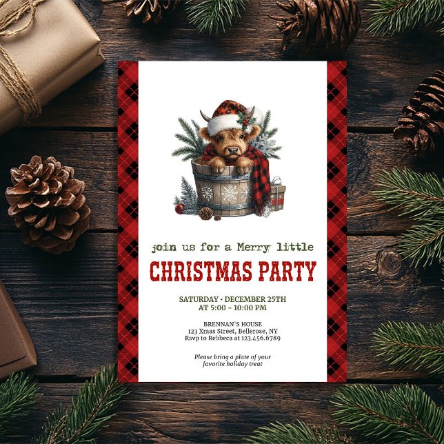 Invitation de fête personnalisée à thème vache des (Personalized highland cow festive party invite)