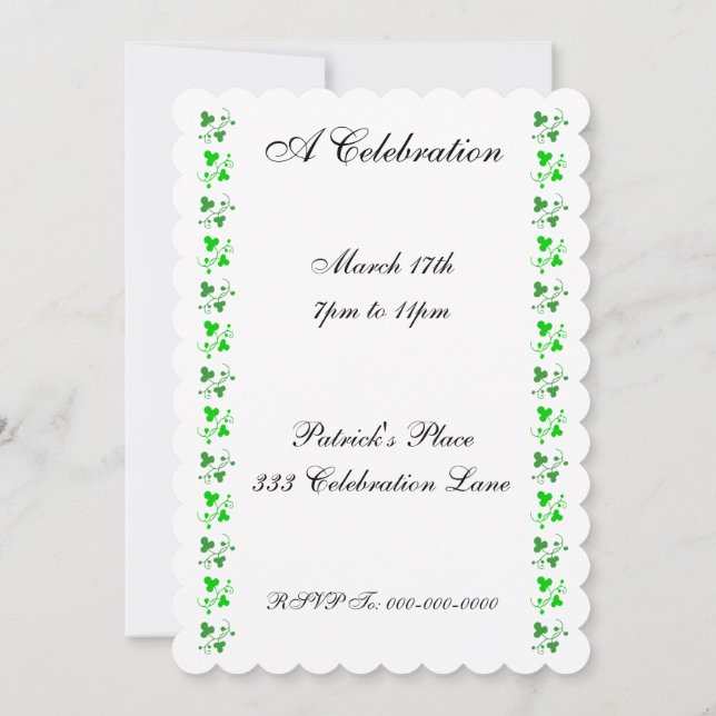 Invitation de fête personnalisée Shamrock verte (Dos)