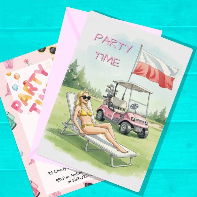 Invitation de fête polonaise, Golf, Pologne, Anniv (Poland Party Time / Birthday / Anniversary / Invitations )