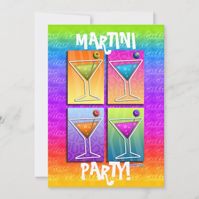 Invitation de fête Pop Art MARTINIS (5X7) (Devant)