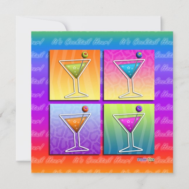Invitation de fête Pop Art MARTINIS (sq) (Devant)