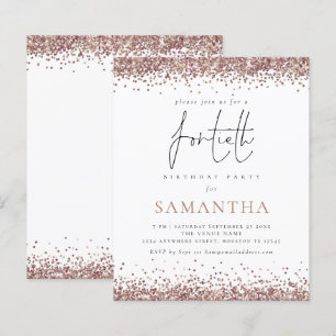 Invitation de fête pour 40 ans pailletée rose gold