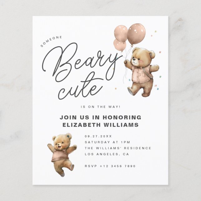 Invitation de fête pour Baby Shower avec un ours e (Devant)