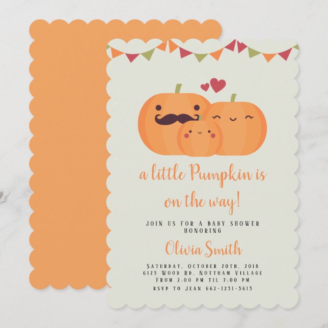 Invitation de fête pour bébé petite citrouille mig (Devant / Derrière)