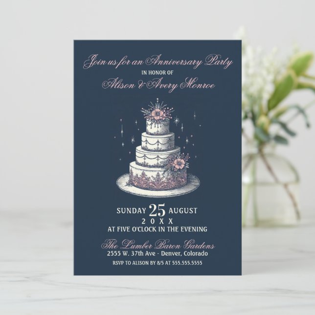 Invitation de fête pour gâteau rose et blanc (Debout devant)